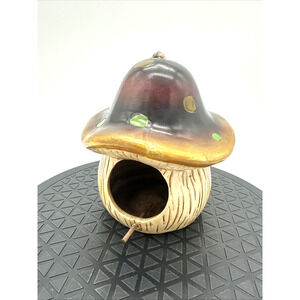 Mushroom Birdhouse Porcelain Ceramic Hand Painted Brown Spotted